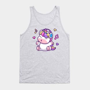 Cute Unicorn Listening Music With Headphone Tank Top